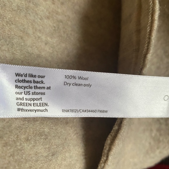 Eileen Fisher Cardigan Maple Oat Boiled Wool Funnel Neck Pockets Open Front - Picture 6 of 6